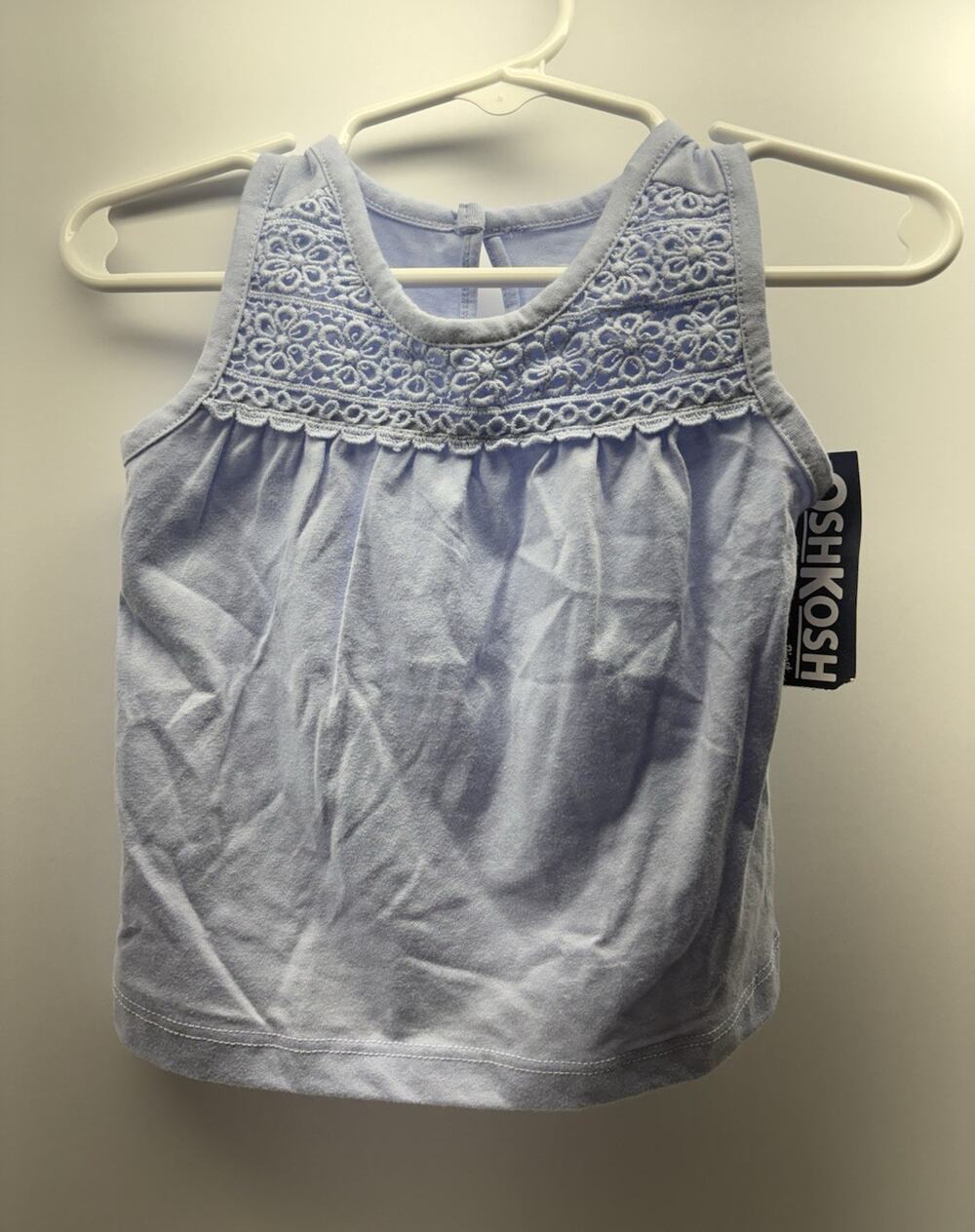 OshKosh B’gosh Baby Girls 12M Blue Floral Embroidered Sleeveless Top NWT